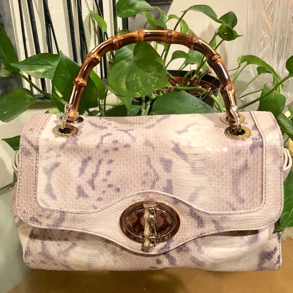 Elaine Turner Handbags - Elaine Turner Python Embossed Bamboo Handle Bag